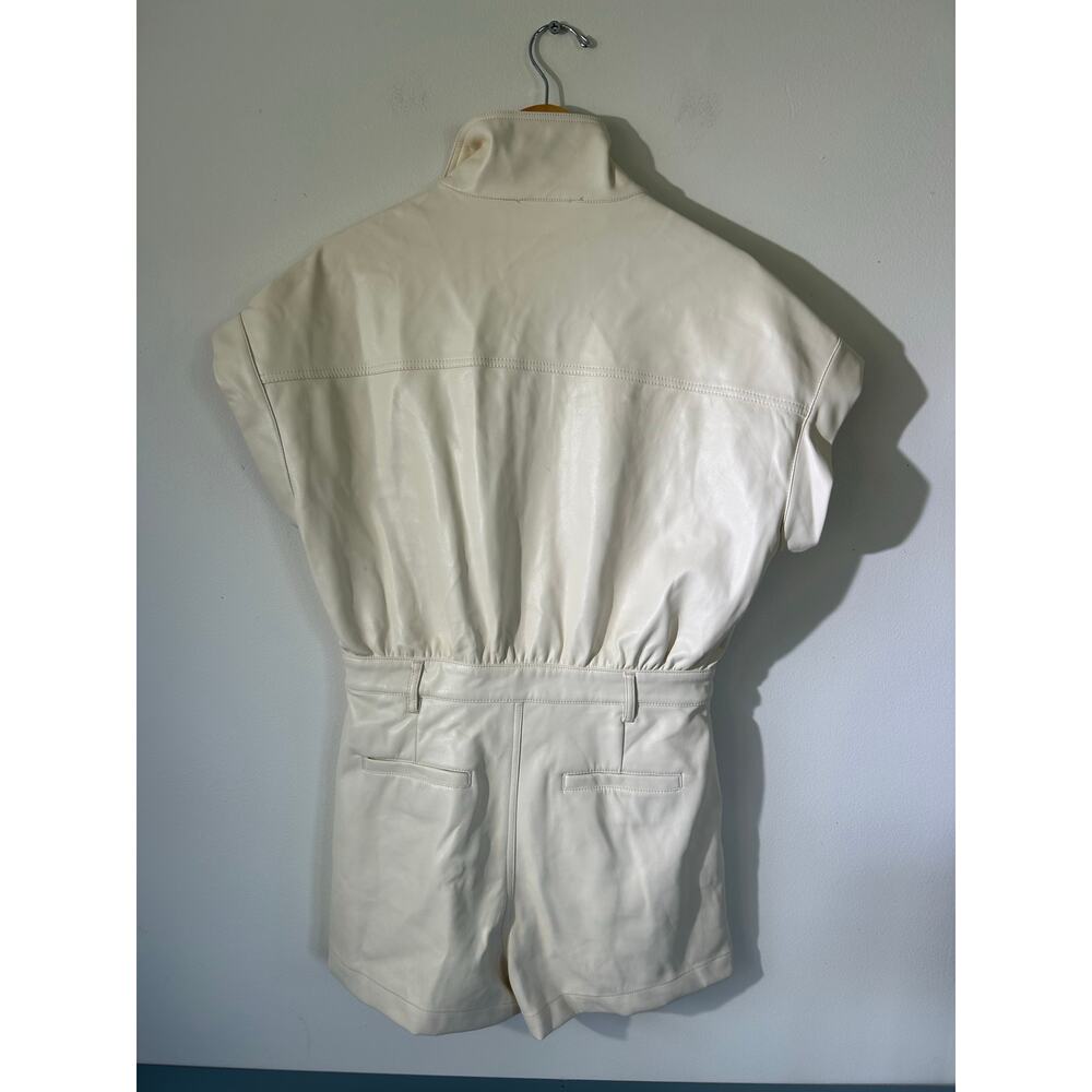 Vintage Havana romper women size M cream faux leather shorts collar short sleeve - Picture 5 of 11